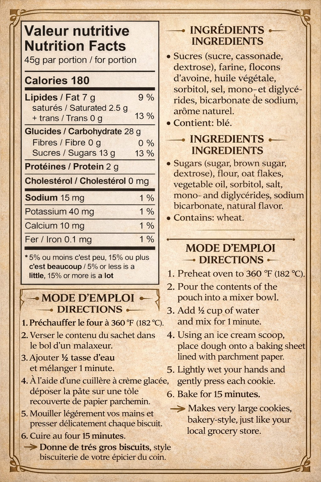 Mélange pour biscuit à l'avoine format familial 825g / Family Size Oatmeal Cookie Mix 825g