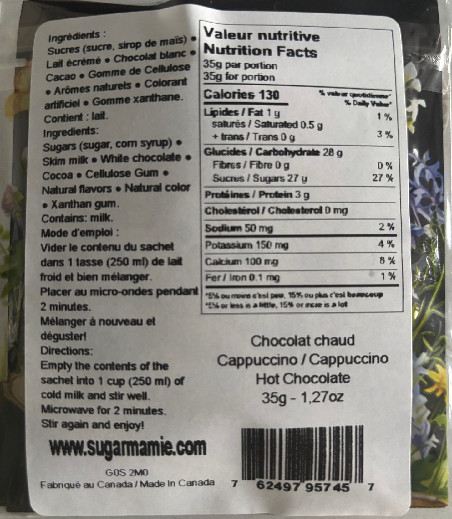 Chocolat chaud Cappuccino 35g / Cappuccino hot chocolate 35g