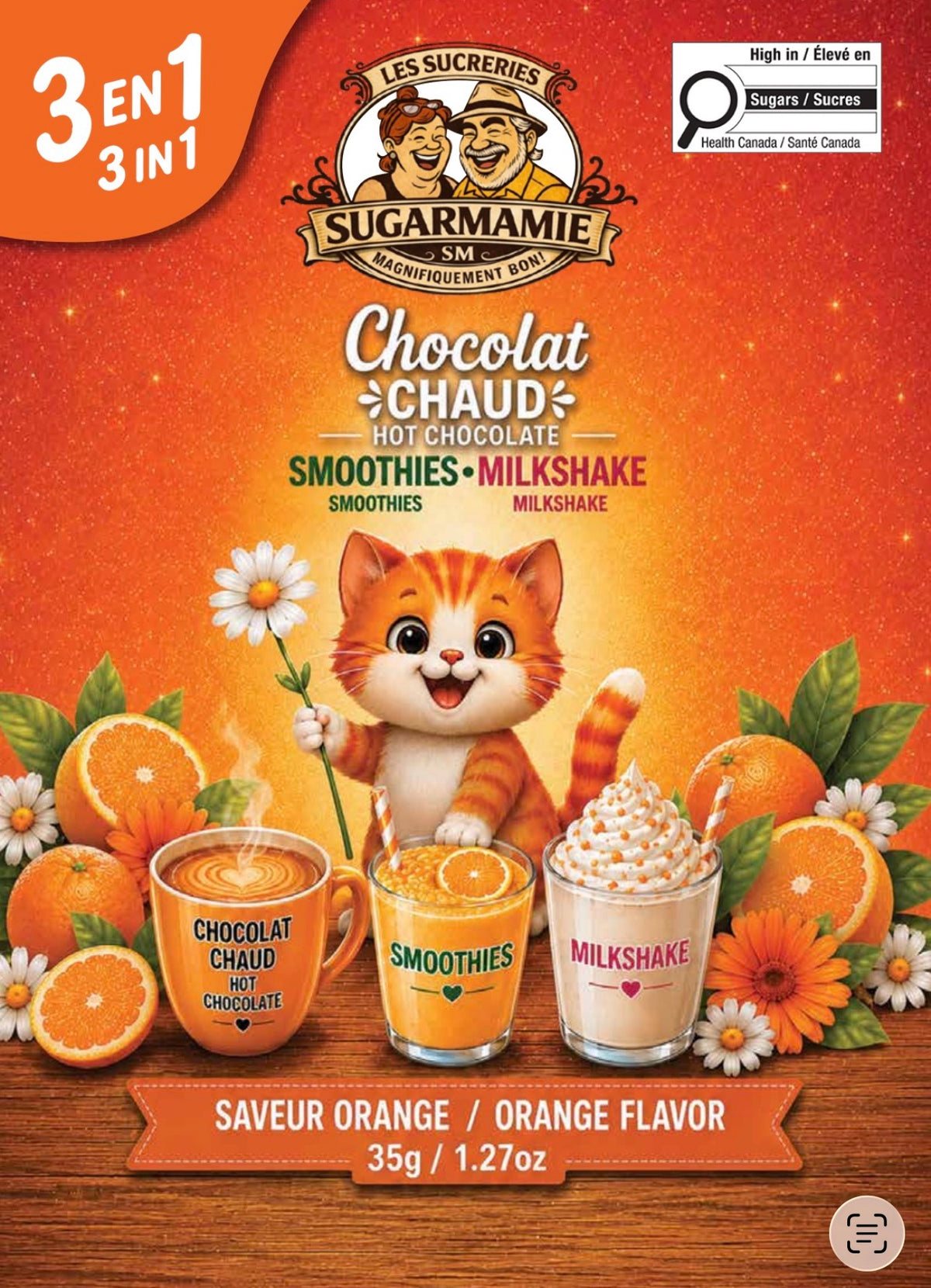 3 en 1 Chocolat chaud / smoothies/ milkshake à l.orange/ Orange Hot Chocolate 35g