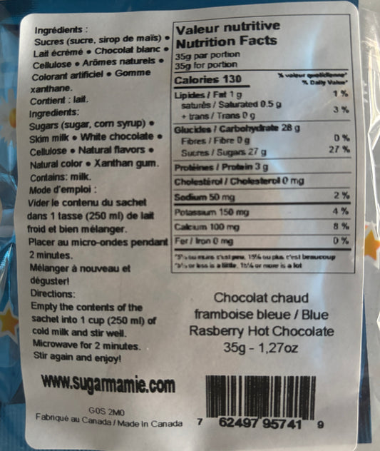 Chocolat Chaud à la Framboise bleu / Blue Rasberry Hot Chocolate 35g